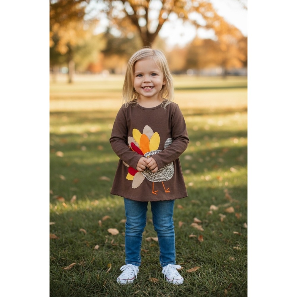 Mud Pie Brown Turkey Applique Long Sleeve Tee